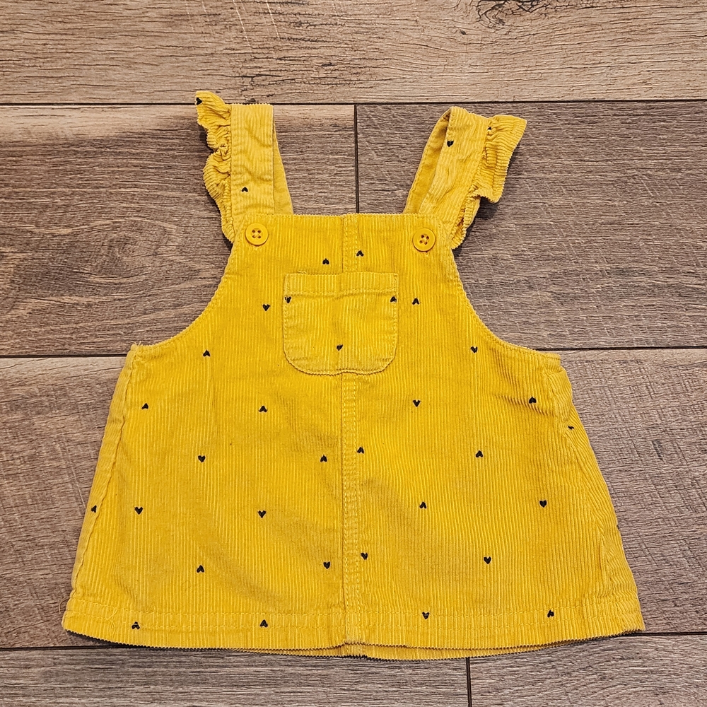 Carter's Yellow With Black Hearts Corduroy Overall Dress 3m